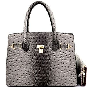 Ostrich Embossed Tote Set